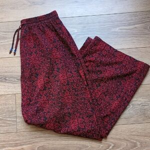 Vtg Carol Little Sports‎ Cotton Wide Leg Pants - Drawstring Red & Blue - Size 10